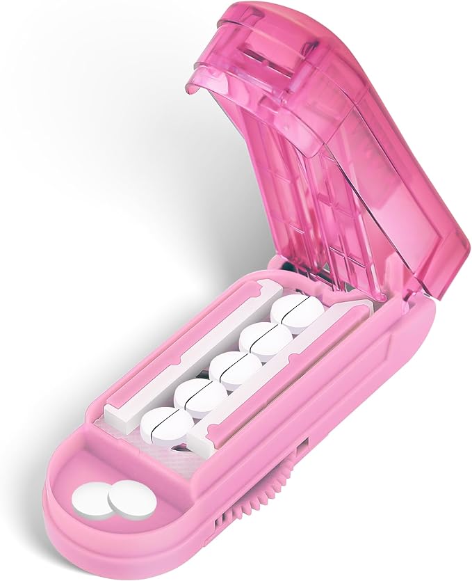 DUBSTAR Pill Cutter Splitter for Small and Tiny Pills, Multiple Pill Cutters for Small or Large Pills, Adjustable Pill Splitter with Centering Device and Blade Guard for Multi Tablets (Pink)