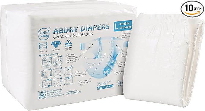 Littleforbig Adult Diaper 10 Pieces - ABDry New White Diapers (Large 36"-48")