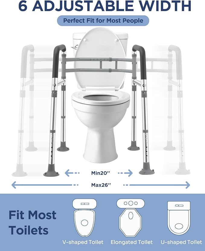 Toilet Safety Rails for Seniors, Adjustable & Foldable Toilet Frame for Elderly and Disabled, Handicap Toilet Handles Fits Any Toilet (350 lb)