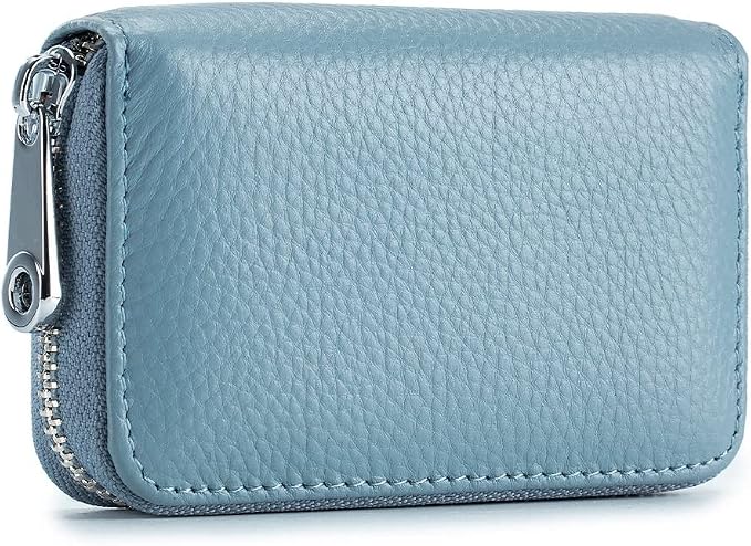 RFID Credit Card Holder Genuine Leather Credit Card Wallet with Zipper | RFID