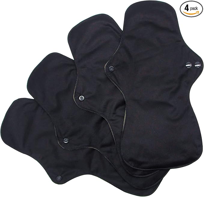 4 pcs Cloth Reusable Sanitary Pads Black and Wet Bag, Washable Cloth Menstrual Pads Panty Liners