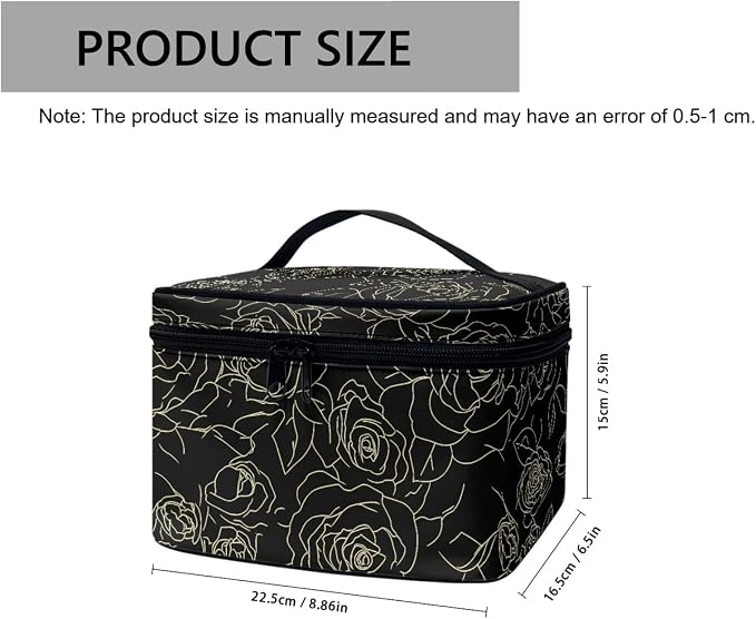 Rose Flowers Large Travel Toiletry Bag for Women Makeup Bags, Line Drawing Roses Floral Dopp Kit Portable Cosmetic Organizer for Toiletries