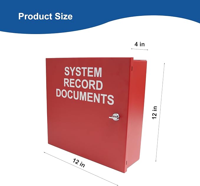 System Record Documents Enclosure, for Fire Alarm System Documentation Storage, Heavy Metal, Thumb Lock, 12” x 12” x 4”