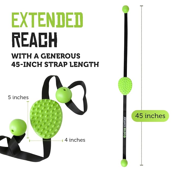 Original Back Scratcher - 2-Sided Back Scratching Tool for Hard-to-Reach Area, Durable 45" Strap with Ball Handles for Towel Like Operation, Universal Gifts for Men and Women, Green