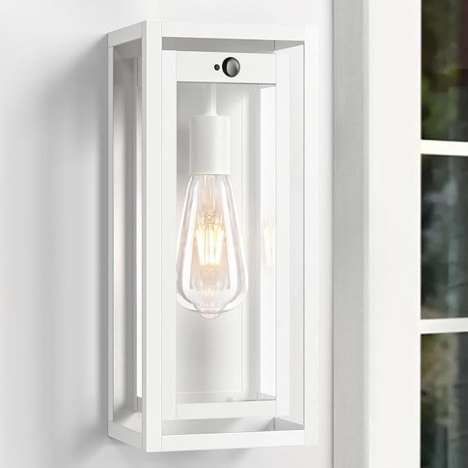 15" Motion Sensor Outdoor Wall Lights, Outdoor Sconces, 2 Pack | Dusk to Dawn, Large Size, Anti-Rust, Waterproof, Easy Installation, White Modern Exterior Lighting Fixtures for House Porch