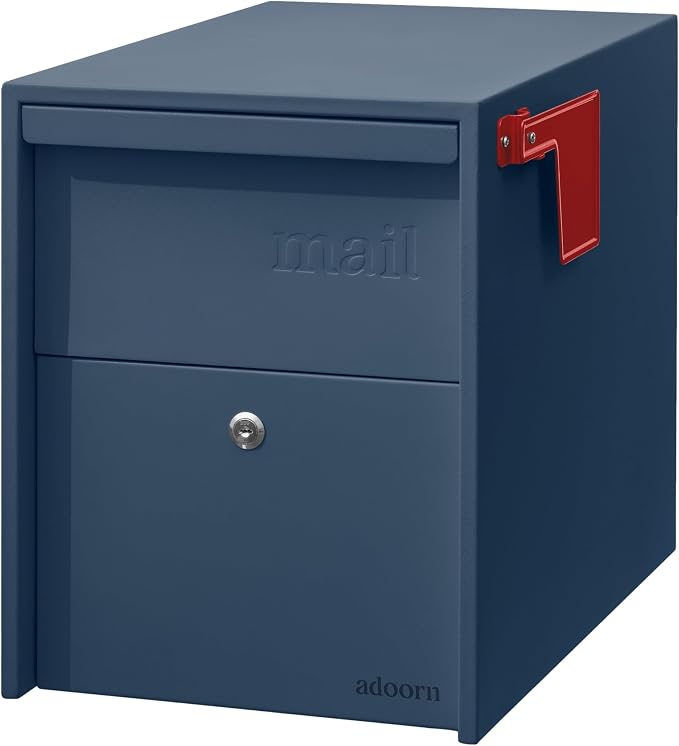Adoorn Lockable Post Mount Mailboxes for Outside - Large Anti-Theft Locking Mailbox for Packages and Letters - Weatherproof Construction - Durable Steel - 15.5" H x 12" W x 18.5" D - Navy