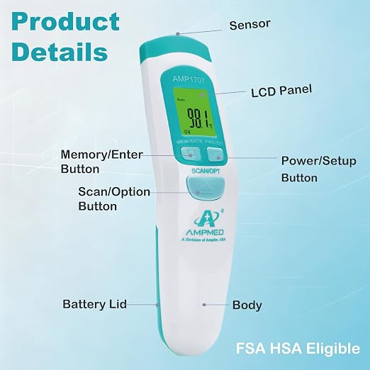 Non-Contact Medical Grade Forehead Thermometer, White | For Adults, Kids, Baby, Touchless Infrared, 1-Sec Reading, Fever Alarm