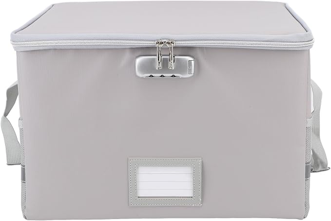Fireproof Document Box, 1000℃ Fireproof Document Organizer, Portable File Storage Box with Lock and Reflective Strip for Documents Passports Valuables