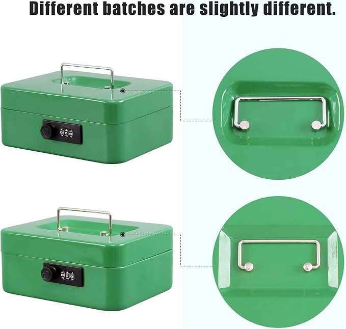 xydled Cash Box with Money Tray,Locking Cash Box with Combination Lock,Money Box with Removable Coin Tray,Medium,9.84 inchx 7.87 inchx 3.54 inch,Green