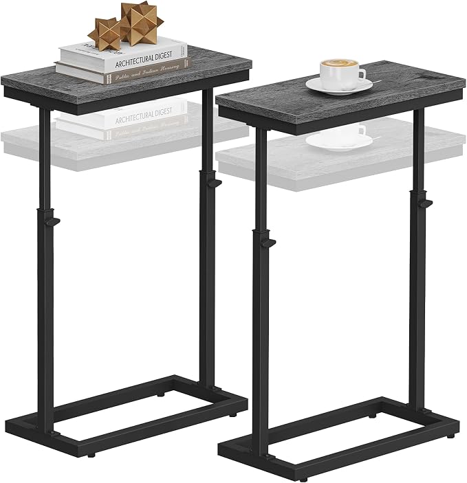 TUTOTAK End Table, Side Table, Tall Couch Table, Sofa Table, Set of 2 | for living Room, Bedroom, Grey TB01BY0832