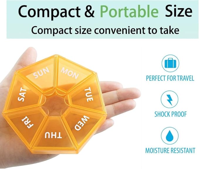 Weekly Pill Organizer, 2 Pack Box, BPA Free Medicine Case, Medicine Pills Box for Supplements, Medication, Vitamins and Fish Oils, Daily Travel Pill Box 7 Day. ﻿