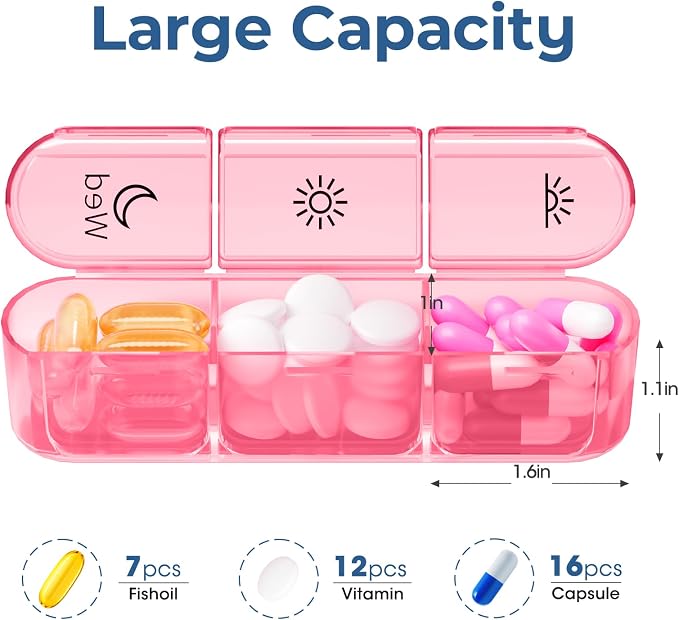 Windtrace Pill Organizer 3X a Day, 7-Day Weekly Compartment | Easy Track, Durable, 3D Labels, BPA-Free, Stylish, Travel-Friendly, 7-Day Capacity, Cute Pattern