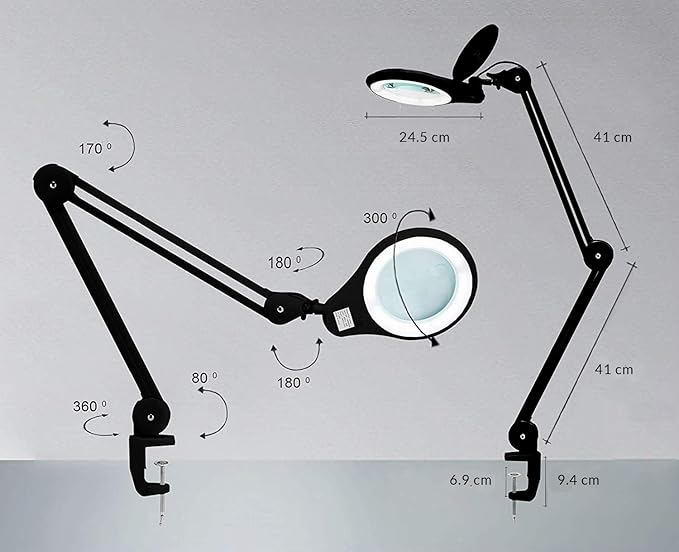 Neatfi (New Model) Bifocals 1,200 Lumens Super LED Magnifying Lamp with Clamp, Dimmable, 60 Pcs SMD LED, 5 Inches Diameter Lens, Adjustable Arm (5 Diopter + 20 Diopter, Black)