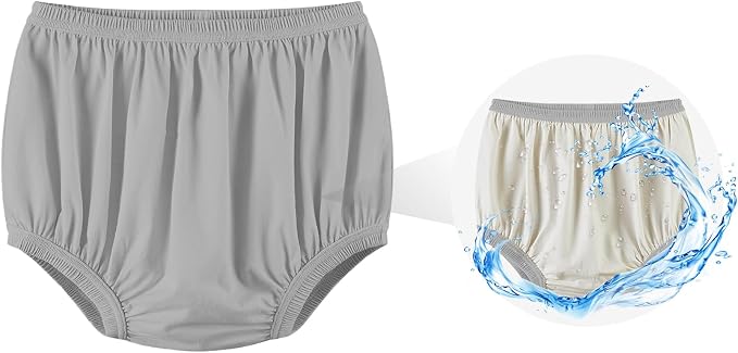 Adult Diaper Cover for Incontinence Noiseless Leak-Protection Underwear Plastic Pants Over Diapers Waterproof Rubber Pants (Gray, S(Men Size))