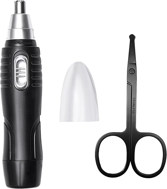 Ear and Nose Hair Trimmer Clipper, Painless Eyebrow & Facial Hair Trimmer for Men Women, Battery-Operated Trimmer, 3.74" Premium Nose Hair Scissors