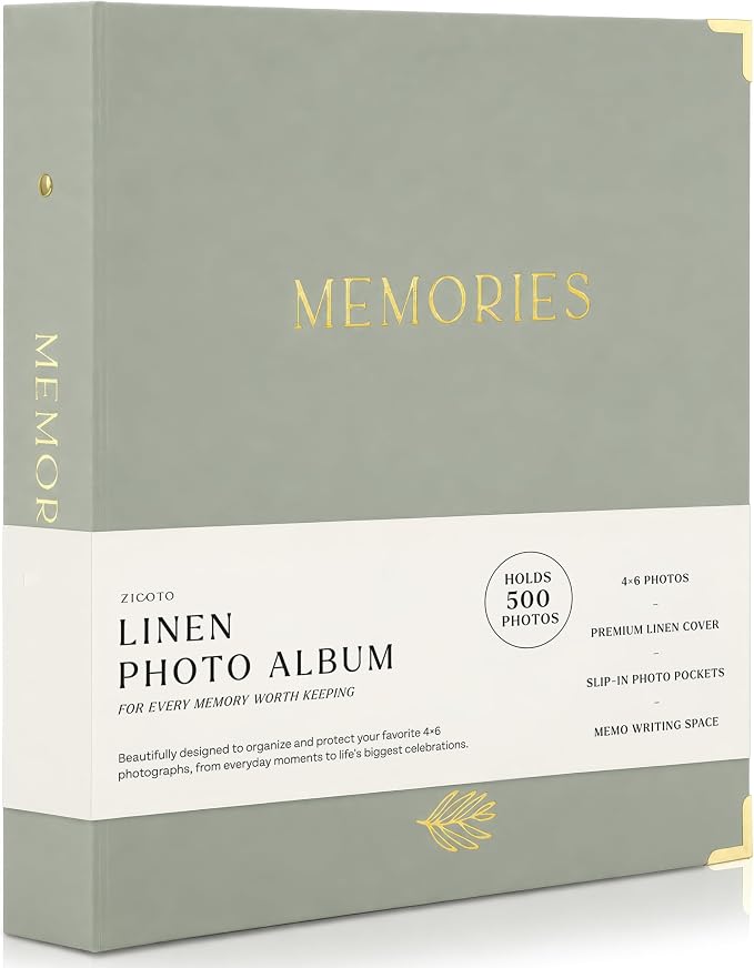 Beautiful Linen Photo Album For 4x6 Photos - Safely Holds Up To 500 Pictures of Unique Memories - The Perfect Large Photo Book To Store All Pictures of Treasured Family, Baby or Wedding Moments