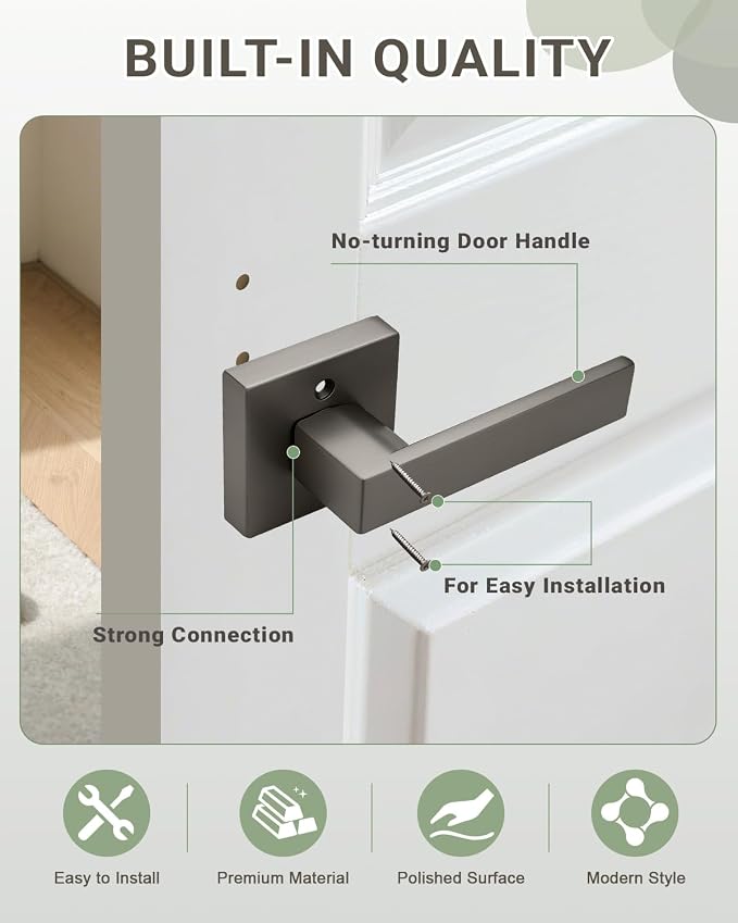 KNOBWELL 1 Pack Gunmetal Black Door Handle Dummy Doorknob Modern Square Closet Door Handle Inactive