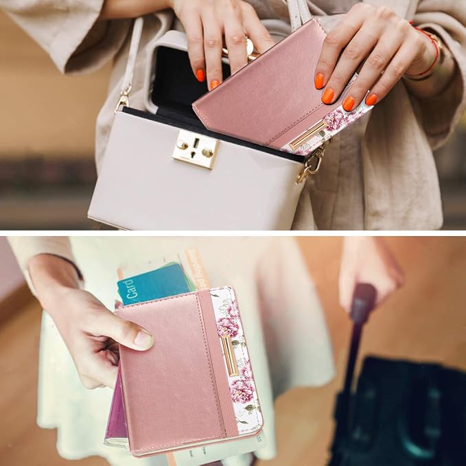 Coco Rossi Passport Holder for Travel Women Slim RFID Passport Cover Wallet | Travel Essentials, Passport Book Holders, Passport Wallet Cover Case, PU Leather, Cute, Thin, Spliced Design, Rose Pink