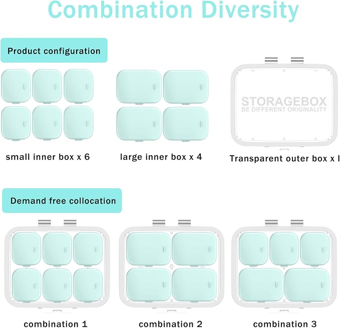 Pill Organizer SOFISO 4/6 Grid Free Assembly Travel Medicine Organizer 10 Day Pill Organizer Portable Pill Box Waterproof Pill Case Daily Medication Carry Case for Vitamins, Fish Oils, Supplements