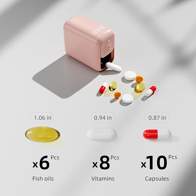 Restree Weekly Pill Organizer 7 Day, Large Capacity Pill Box with Reminder Indicator, Easy Slide Open Detachable Travel Pill Case for Vitamins Supplements & Daily Medications (Pink)