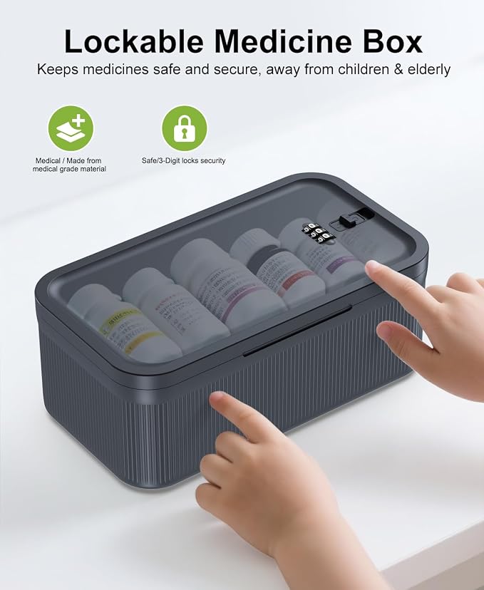 ySky Lockable Storage Box with Combination Code - Secure Medicine Safe box, Phone Jail & Snack Container for Refrigerator, Home, Office, Travel - Durable Multi-Purpose Lock Box (Navy)