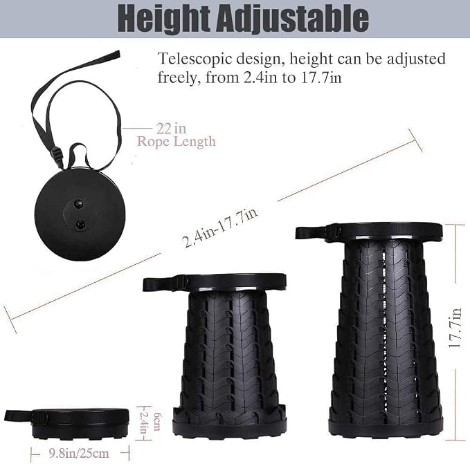 2-Pack Collapsible Stool, 400lbs Max Weight, Lightweight But Sturdy, Portable Retractable Folding Telescoping Foldable Camping Stool for Adults Outdoor Fishing Hiking BBQ