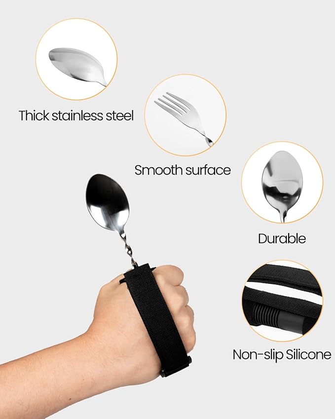 Bendable Adaptive Utensils for Elderly, Disabled People, Parkinson’s, Arthritis, Hand Tremors, Weak Hand Grip & Handicapped, Arthritic Hands-Non Slip Handles(qu_wanqu2,Black)