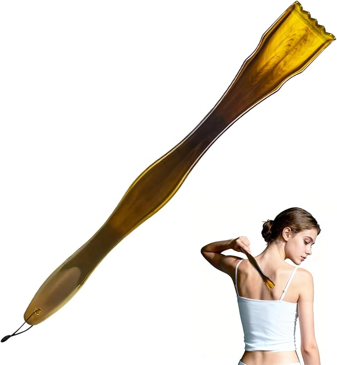1-Piece Imitation Cow Horn Back Scratcher as Delicate and Smooth as a Gemstone, 12.4-Inch Long Handle Back Scratcher, Suitable for Adult Women and Man, As A Gift for Loved Ones(C-Brown)