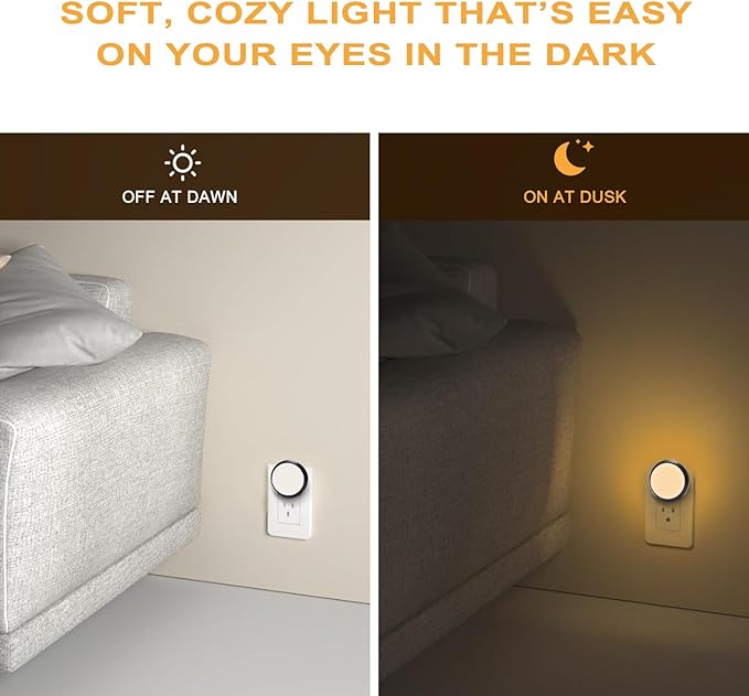 Night Lights Plug into Wall, Night Light with Dusk to Dawn Sensor, Soft White 3000K, Compact Plug in Nightlight for Kids, Adults, Bedroom, Bathroom, Hallway, 2-Pack