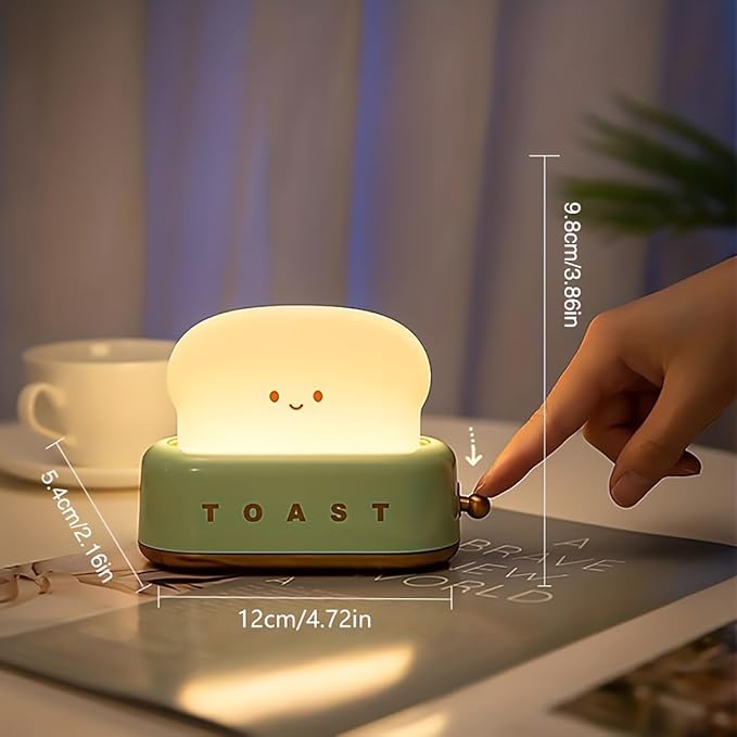 QANYI Desk Decor Toaster Lamp, Rechargeable Small Lamp with Smile Face Toast Bread Cute Toaster Shape Room Decor Night Light for Bedroom, Bedside, Living Room, Dining, Desk Decorations, Gift