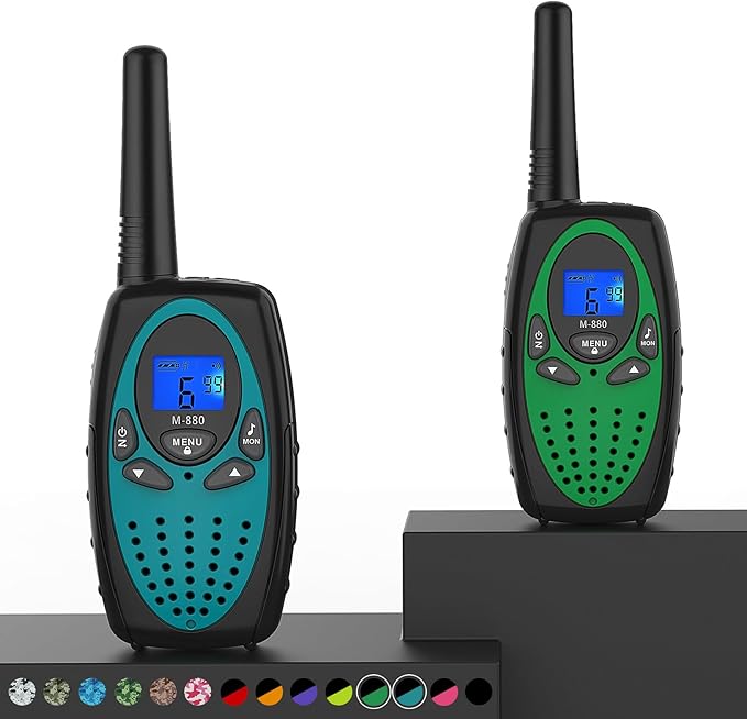 Walkie Talkies Long Range, M880 FRS Two Way Radio for Adults with Mic LCD Screen/Resistance Wakie-Talkies with Noise Cancelling for Men Women Outdoor Adventures Cruise Ship (Blue and Green)