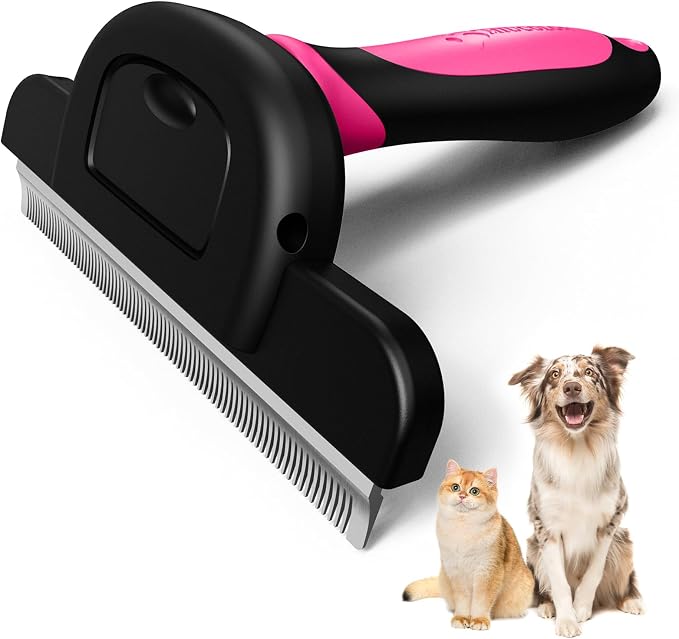 MIU COLOR Long Hair Pet Grooming Brush, Deshedding Tool for Medium and Large Dogs & Cats, Effectively Reduces Shedding by up to 95% for Pet Hair, Pink