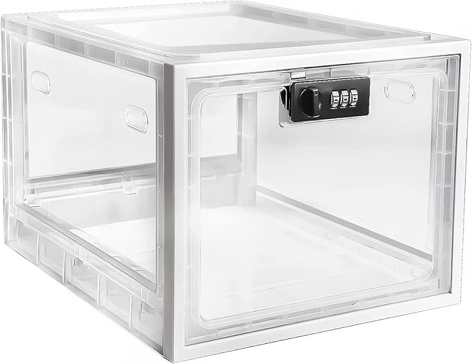 Refrigerator Lock Box - Combination Locked Snack Container for Fridge, Food Safe Storage, Cell Phone Jail, Medication Lockbox Plastic, Large Fridge Lock Box 11.9x9.3x7.6 in (Clear)