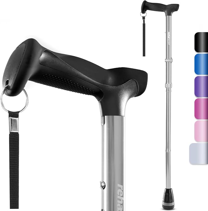 Rehaescort Walking Cane, Folding, Adjustable, Lightweight, Walking Canes for Men & Women, Soft Ergonomic Handle, Heavy Duty All Terrain Tip, Walking Sticks for Seniors & Adults with Travel Bag