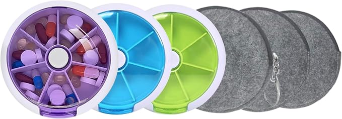 Pill Cases Weekly INVODA Pill Organizer 7 Day 3 Times Medicine Pill Dispenser Push Button Rotate Pill Planner with 7 Compartments