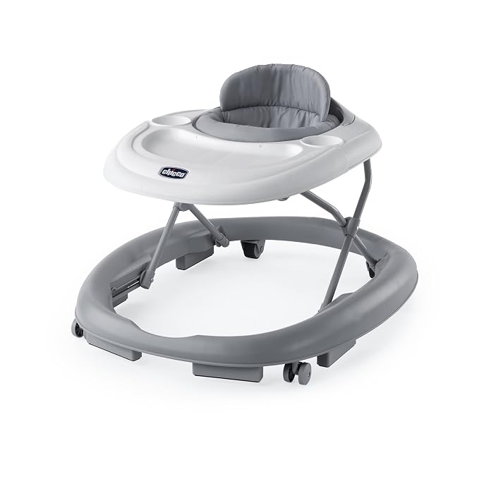 Chicco Mod Walker Foldable Infant Walker, 3 Height Adjustments, BPA-Free Tray with 2 Cup Holders, Brake Pads, for Children up to 26 lbs., Space-Saving Compact Fold, Grey/Grey