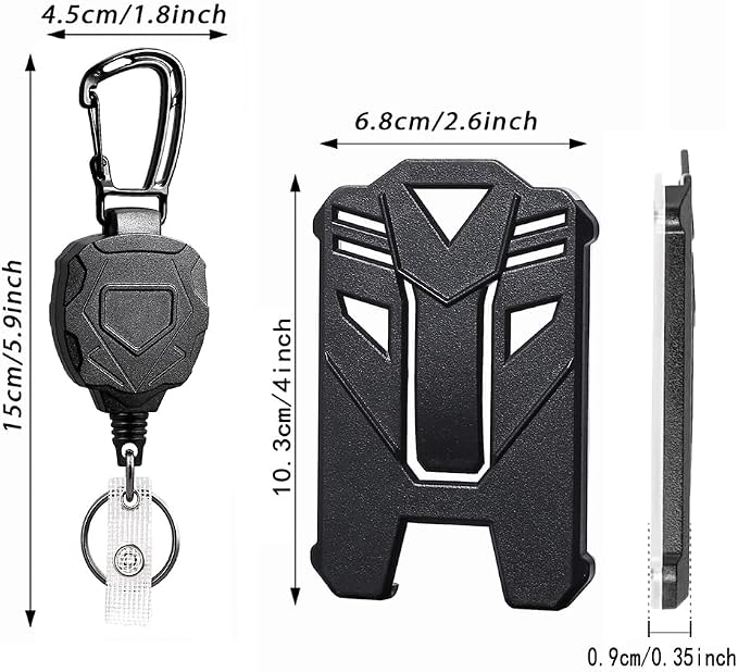 Badge Holder Retractable Clip Heavy Duty Carabiner Badge Reel Keychain with Lanyard ID Cards Holder Cool Tactical ID Holder