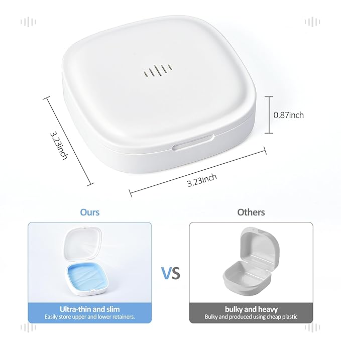 Retainer Case Slim Aligner Case with Vent Holes Removable Inner Tray Silicone for Easy Cleaning (1Pack White Blue)
