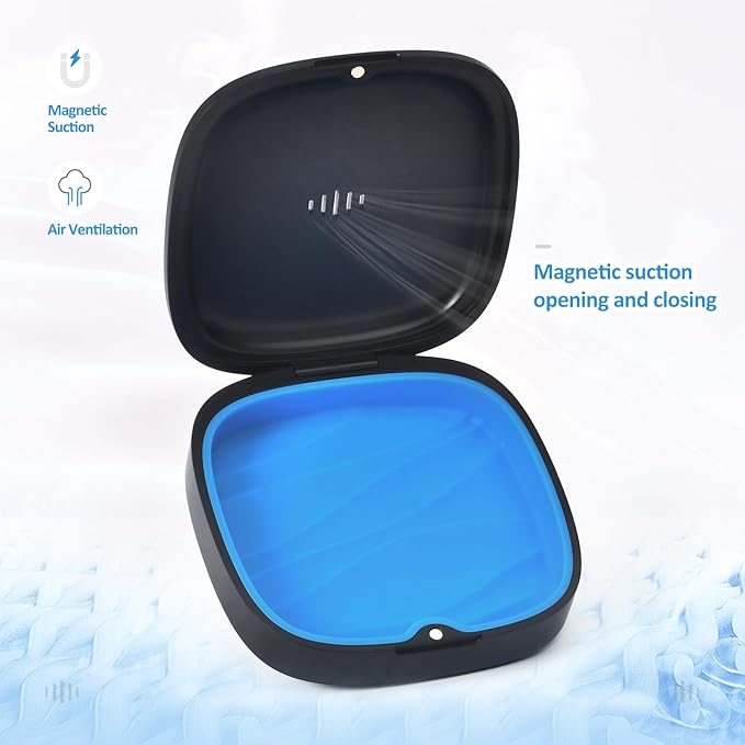 Retainer Case Slim Aligner Case with Vent Holes Removable Inner Tray Silicone for Easy Cleaning (1Pack Black Blue)