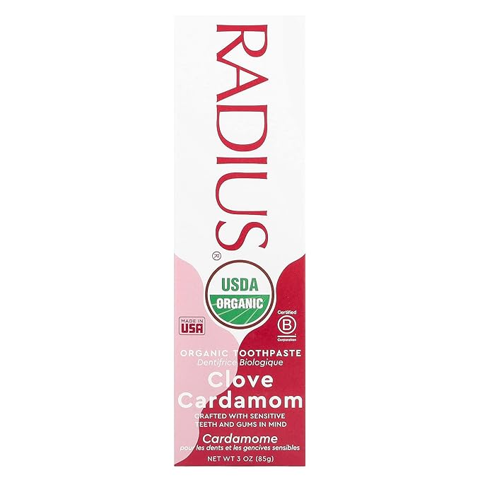 Radius USDA Organic Gel Toothpaste, Non Toxic, Designed to Improve Gum Health and Reduce the Risk Gum Disease, Red, Clove Cardamom, 3 Ounce