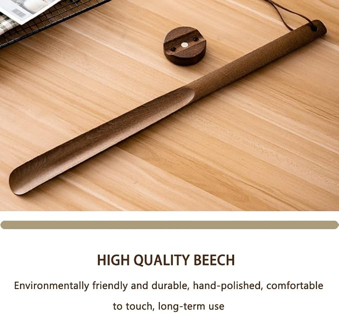 Shoe Helper for Seniors Japanese Style Medium and Long Handle Magnetic Suction Shoehorn, Double Storage Design Beech Shoe Helper, Wear Shoe Tool (Color : Brown, Size : 50 * 3.5cm)