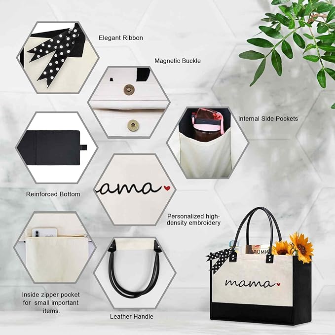 BeeGreen Christmas Gifts for Mom Mother Birthday Pregnancy Gift Canvas Tote Bag w Leather Handle & Magnetic Buckle for Expecting Mom Grandma
