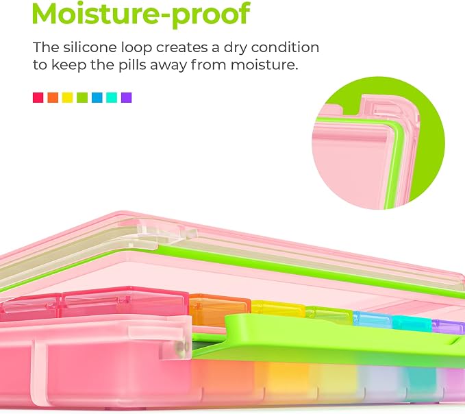 AUVON iMedassist Moisture-Proof Weekly Pill Organizer 4 Times a Day, Large 7 Day Pill Box Case with Portable Design for Travel, Removable Individual Containers Hold Vitamins, Supplements, Medications