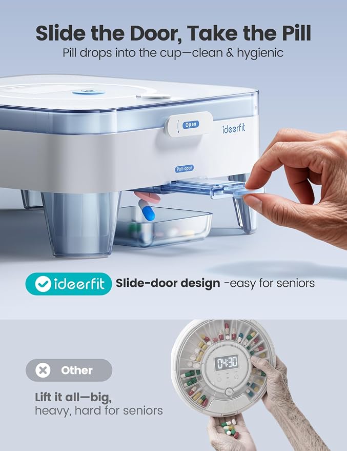 28-Day (1X) Automatic Pill Dispenser, No APP with Alarm & Desiccant | Easy medication management with Sound & Light Alerts, One-Press Dispensing, Large Compartments for Pills, Tablets & Capsules