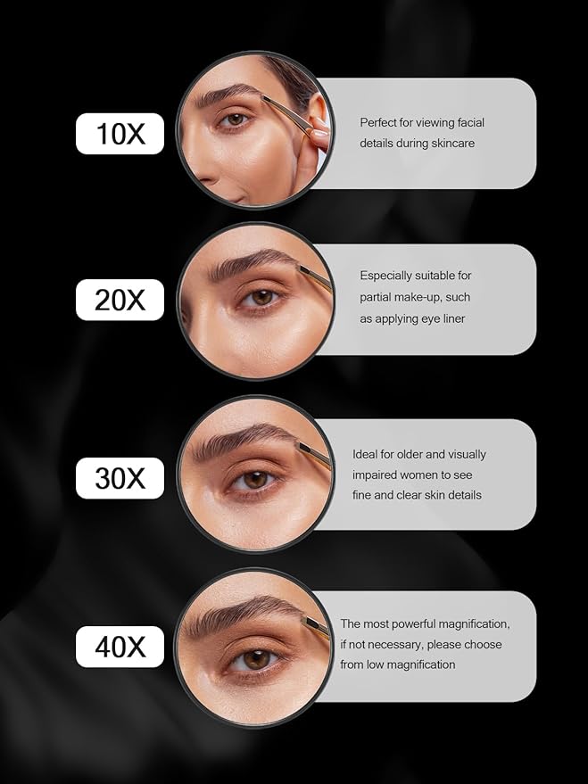 30X Magnifying Mirror with Suction Cups and Tweezers Set, 3.5 inches Magnified Makeup Mirror, Black, 1PC