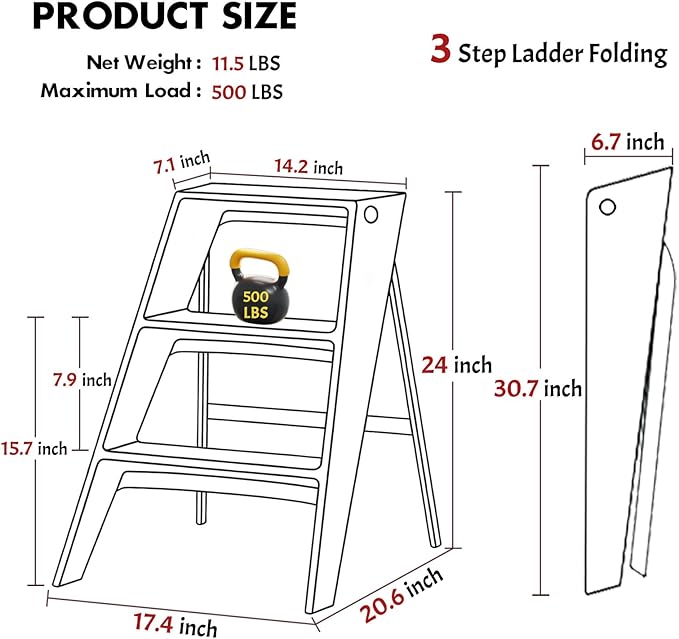 Acrylic 3 Step Ladder Folding Step Stool for Adults Foldable Small Step Stool Ladder for Kitchen Plastic Stepladder Modern Collapsible Ladder for Closet Home Bathroom Indoor (Green)