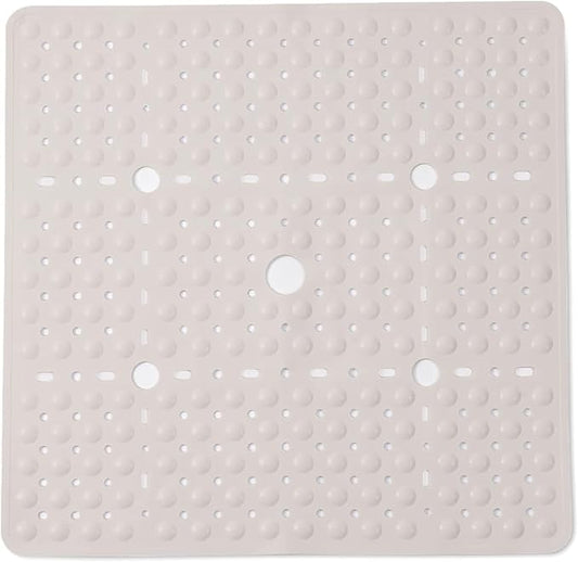 ENKOSI Square Shower Mat 27x27 inch - Anti Slip Bathroom Shower Stall Mats for Smooth Shower Floors - Square Bath Mat with Strong Secure Suction Cups and Drain Holes in Middle (Pearl White 27x27)