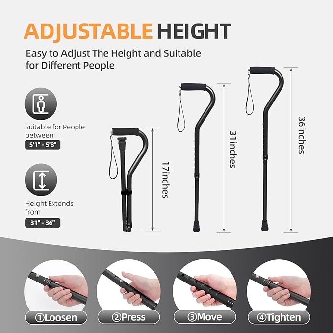 BeneCane Walking Cane for Men & Women Adjustable Cane with Offset Soft Cushioned Handle -Portable Lightweight Sturdy Mobility Walker Aid for Elderly, Seniors Collapsible Cane
