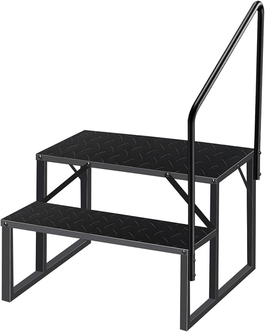 Step Ladder, Step Stool with Handle, Heavy Duty Pool Ladder Above Ground 660Lbs, Camper Steps Outdoor Steps RV Stairs for Reaching High, Portable Home Stairs for Travel Trailer (2 Step, Single Handle)