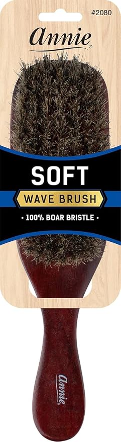 Annie Wave Soft Brush (Model 2080) - Natural Wood Handle, Boar Bristles, Detangler